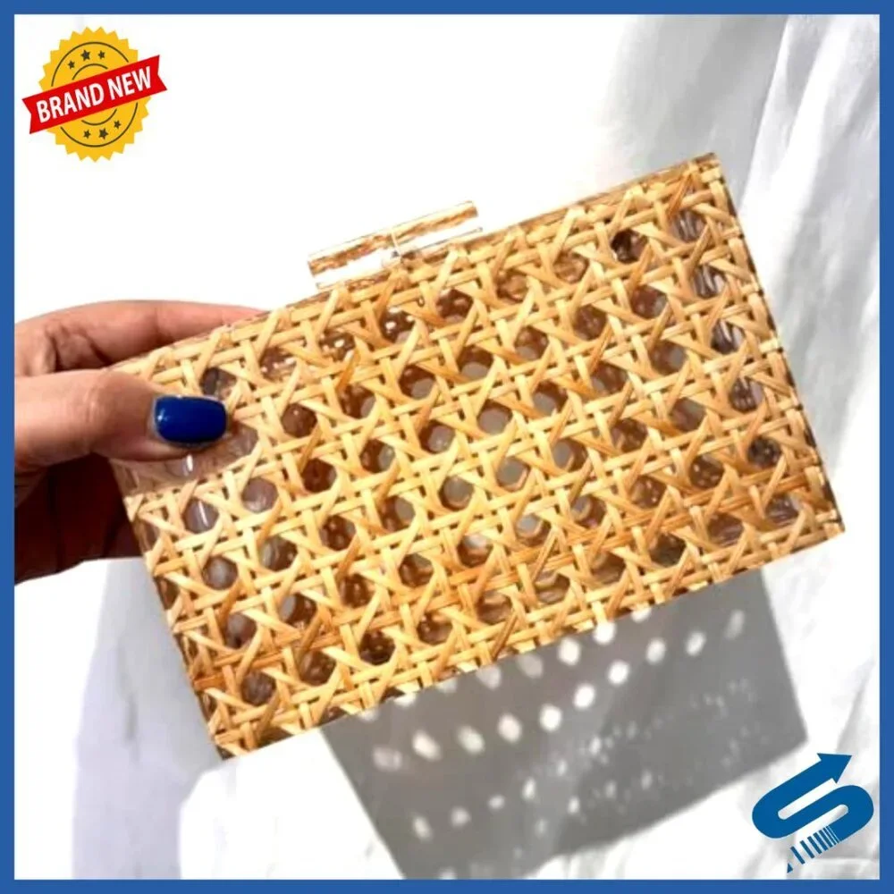 Acrylic Rattan Woven Clutch Crossbody Shoulder Bag Elegant Evening Party Purse